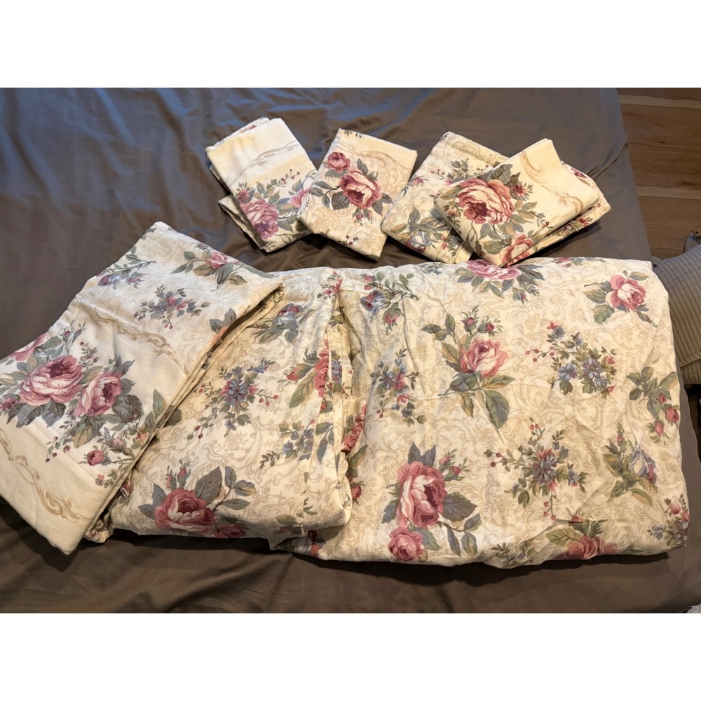 WestPoint Stevens Full Flannel Sheet Set 100% Cotton Floral Rose Cottagecore NEW - Picture 2 of 8